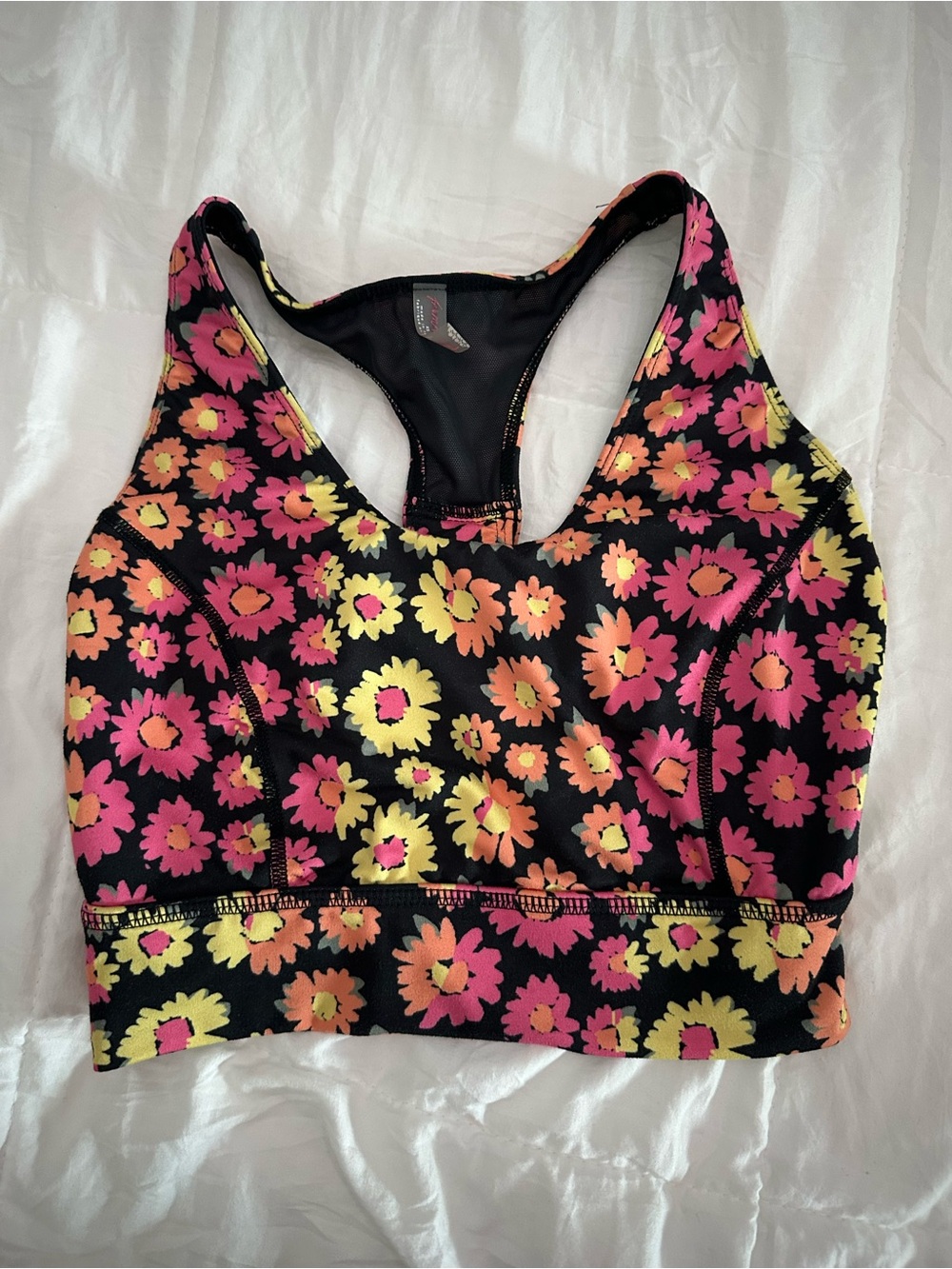 Free People Movement Floral Racerback Sports Bra — Neon Flowers